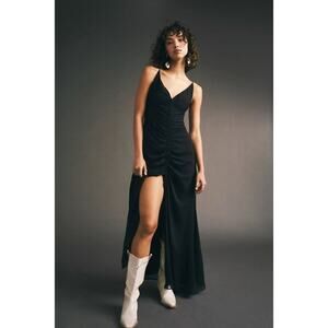 New Free People Simone Maxi Dress $250 SIZE 4 BLACK Sultry V-neck Lace-up back